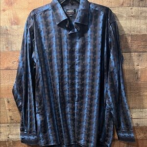 Cotton Reel Men's Blue Patterned Long-Sleeve Button-Down Shirt - XL